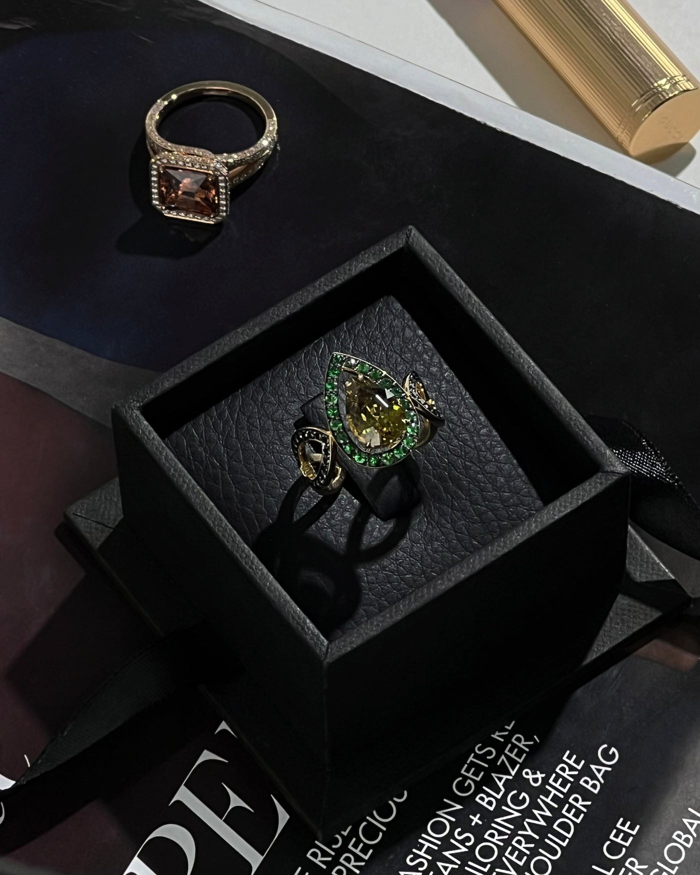 Mali Garnet Ring with Tsavorite and Black Diamonds