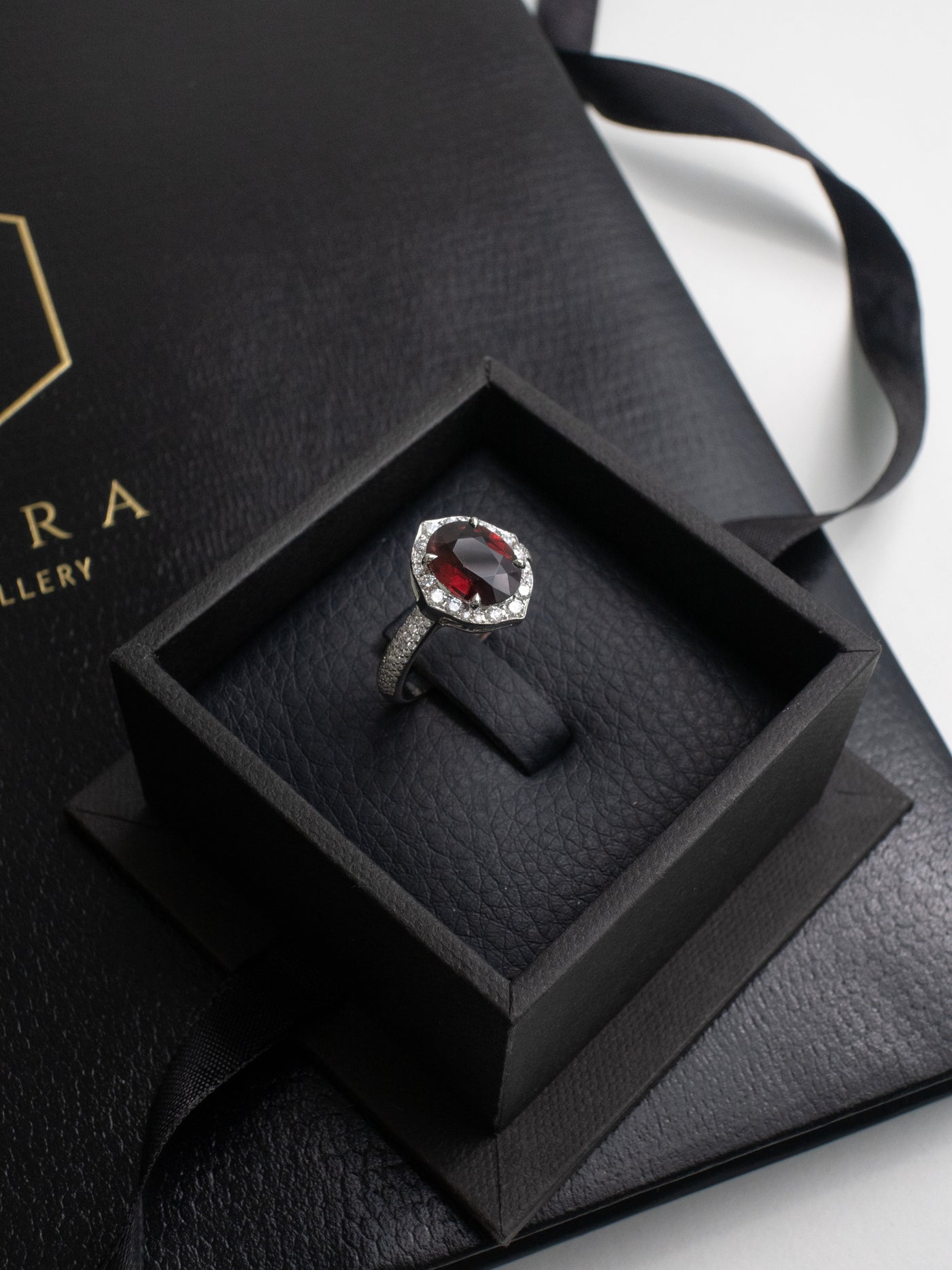 2 Carat Red Spinel and Pave'd Diamond Ring in 18k White Gold