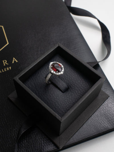 2 Carat Red Spinel and Pave'd Diamond Ring in 18k White Gold
