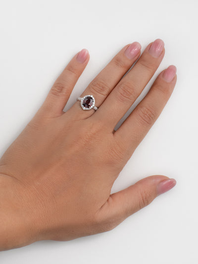 2 Carat Red Spinel and Pave'd Diamond Ring in 18k White Gold