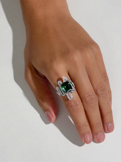 Brazilian Green Tourmaline and Diamond Ring in 18k White Gold