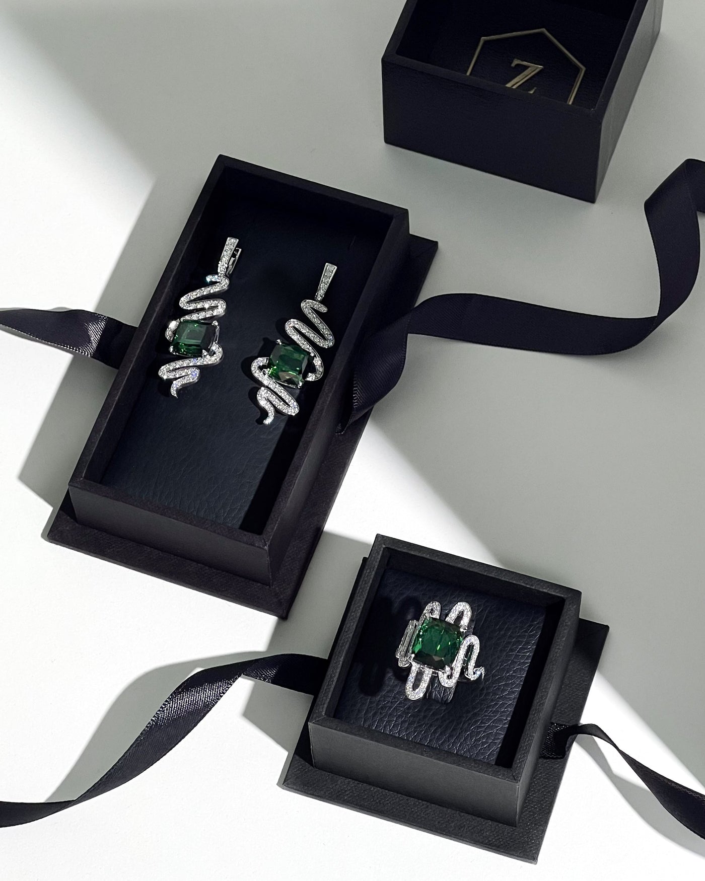 Vivid Green Tourmaline and Diamond Spiral Earrings