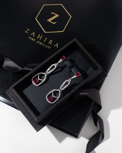 Vivid Red Ruby and Diamond Dangle Earrings