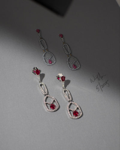Vivid Red Ruby and Diamond Dangle Earrings