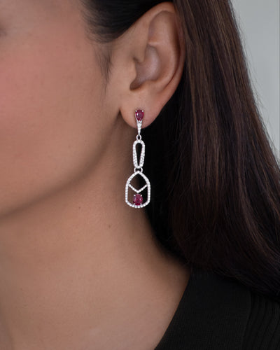 Vivid Red Ruby and Diamond Dangle Earrings
