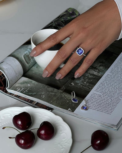 Tanzanite and Diamond Halo Ring