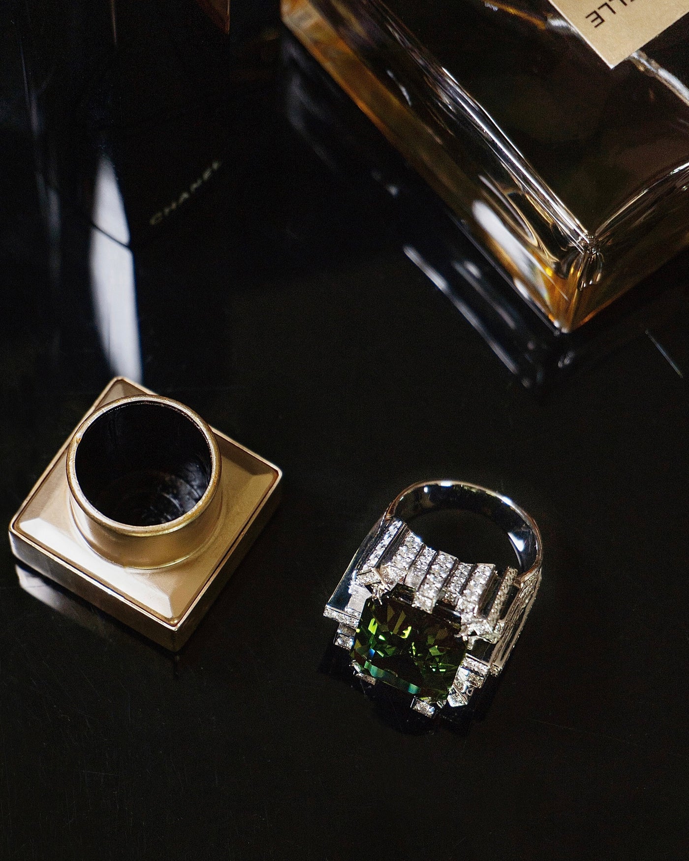 Bi Color Green Tourmaline and Diamond Tower Ring