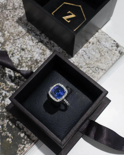 Tanzanite and Diamond Halo Ring