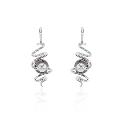 Tahitian Pearl and Diamond Earrings in 18k White Gold