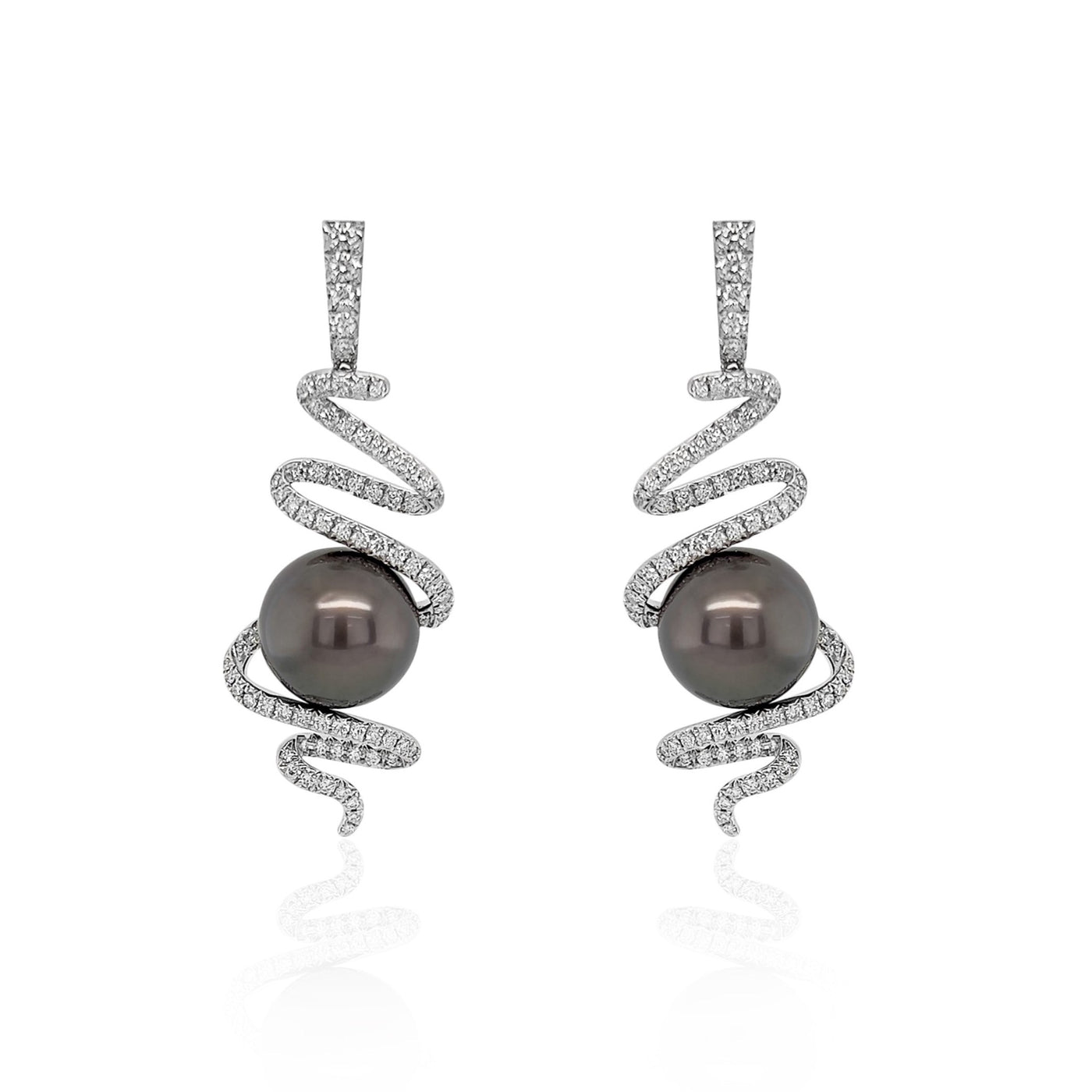 Tahitian Pearl and Diamond Earrings in 18k White Gold