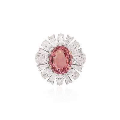 Sunset Padparadscha & Diamond Ring