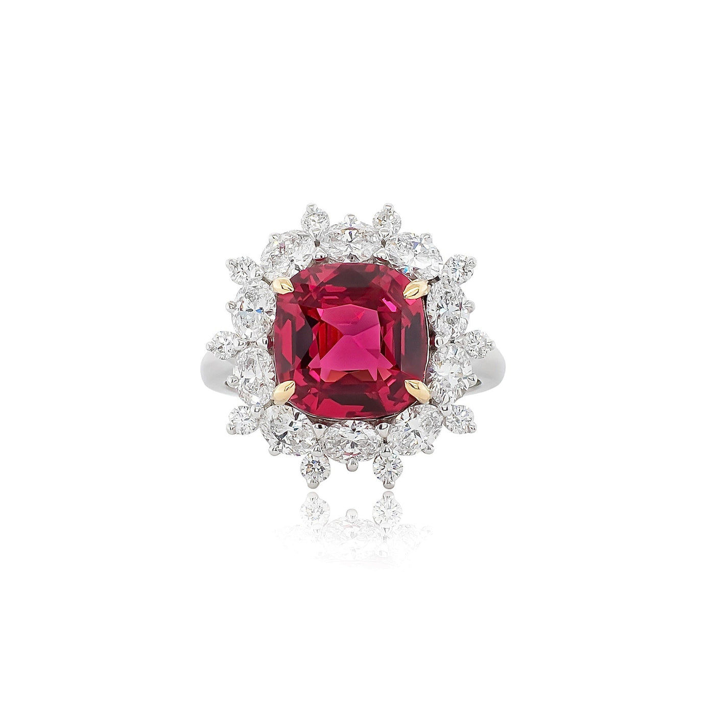 6 Carat Red Mehenge Spinel and Diamond Ring