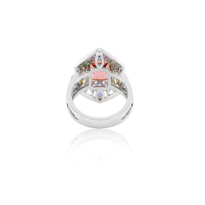 Pink Tourmaline, Sapphire, Emerald and Diamond Cocktail Ring