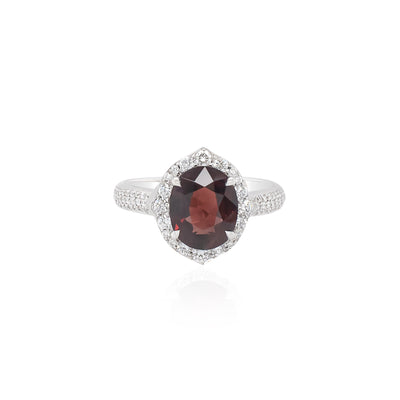 2 Carat Red Spinel and Pave'd Diamond Ring in 18k White Gold