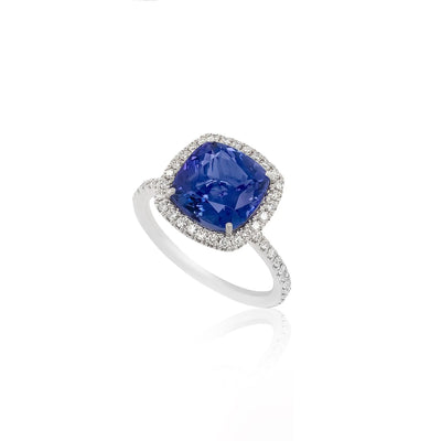 Tanzanite and Diamond Halo Ring