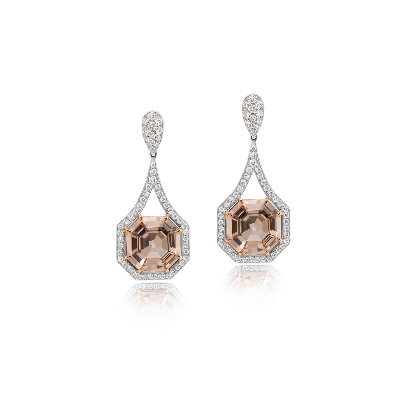 Champagne Morganite and Diamond Dangle Earrings