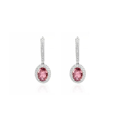 Padparadscha and Diamond Earrings in 18k White Gold