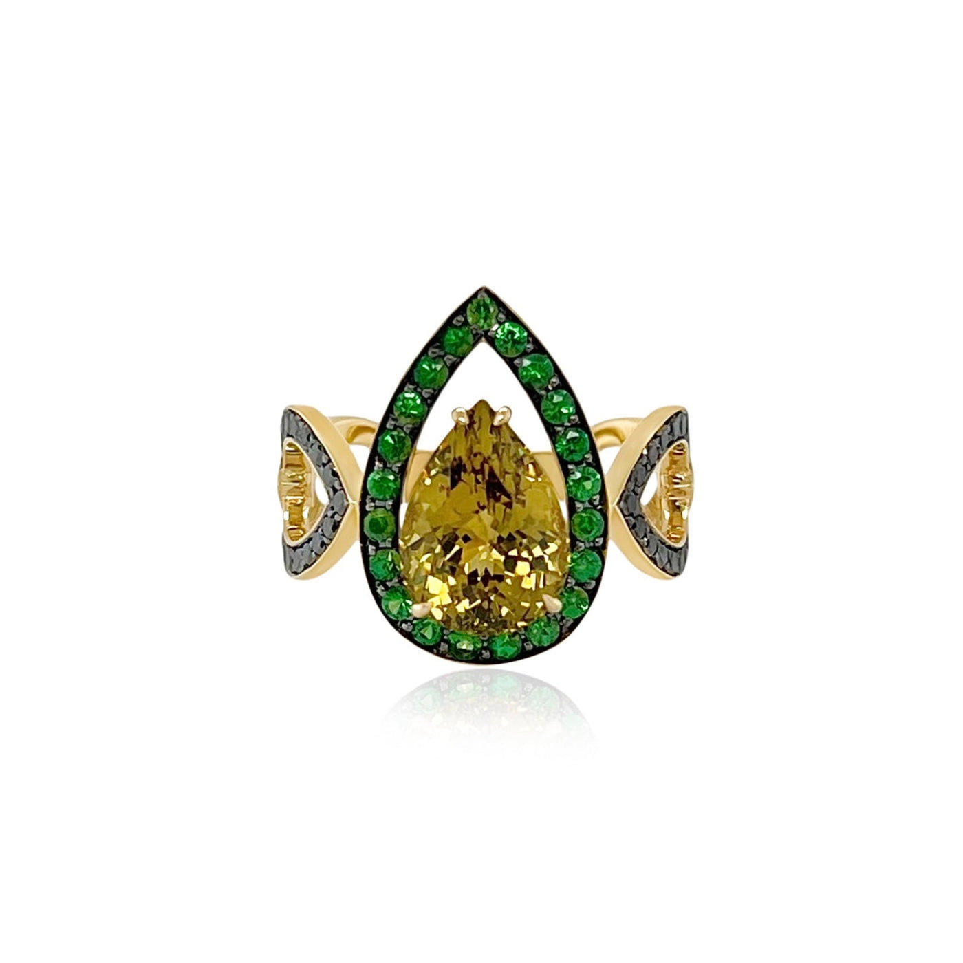 Mali Garnet Ring with Tsavorite and Black Diamonds