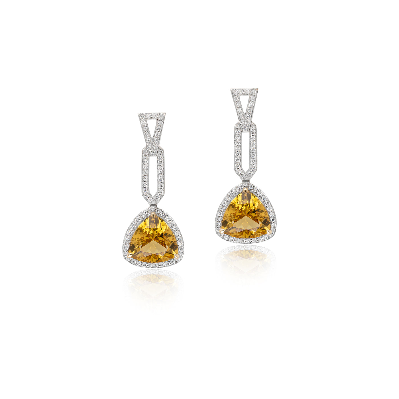 Trillion Cut Heliodor and Diamond Earrings