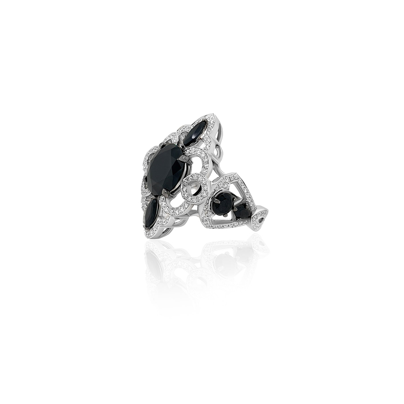 Black Spinel and Diamond Ring