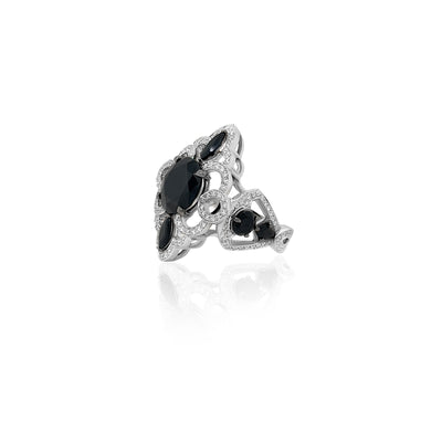 Black Spinel and Diamond Ring in 18k White Gold