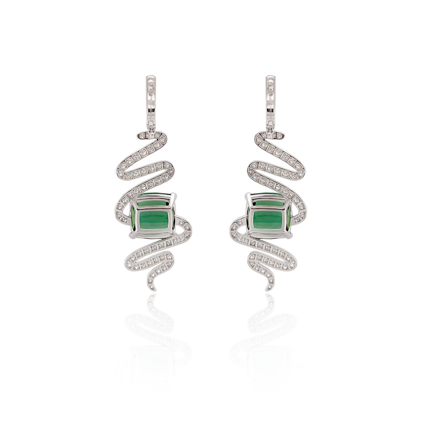 Vivid Green Tourmaline and Diamond Spiral Earrings in 18k White Gold