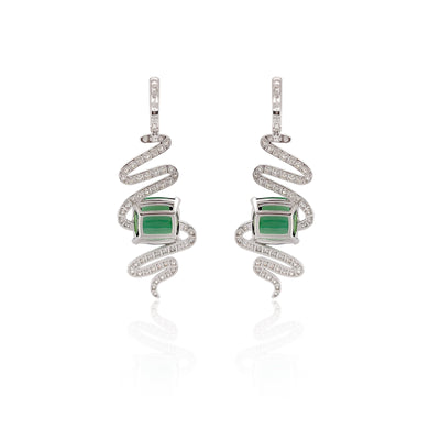 Vivid Green Tourmaline and Diamond Spiral Earrings in 18k White Gold