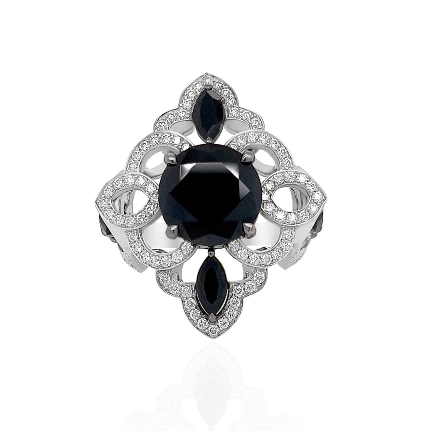 Black Spinel and Diamond Ring in 18k White Gold