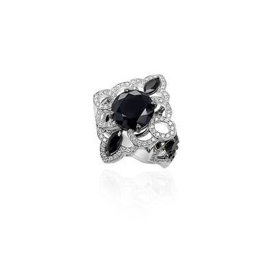 Black Spinel and Diamond Ring in 18k White Gold