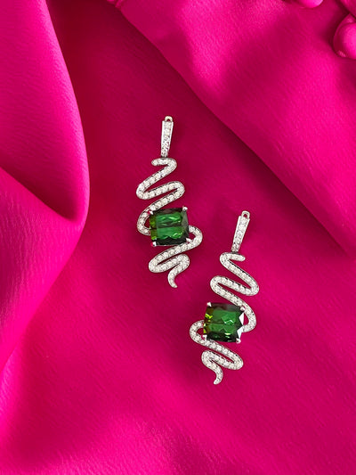 Vivid Green Tourmaline and Diamond Spiral Earrings in 18k White Gold