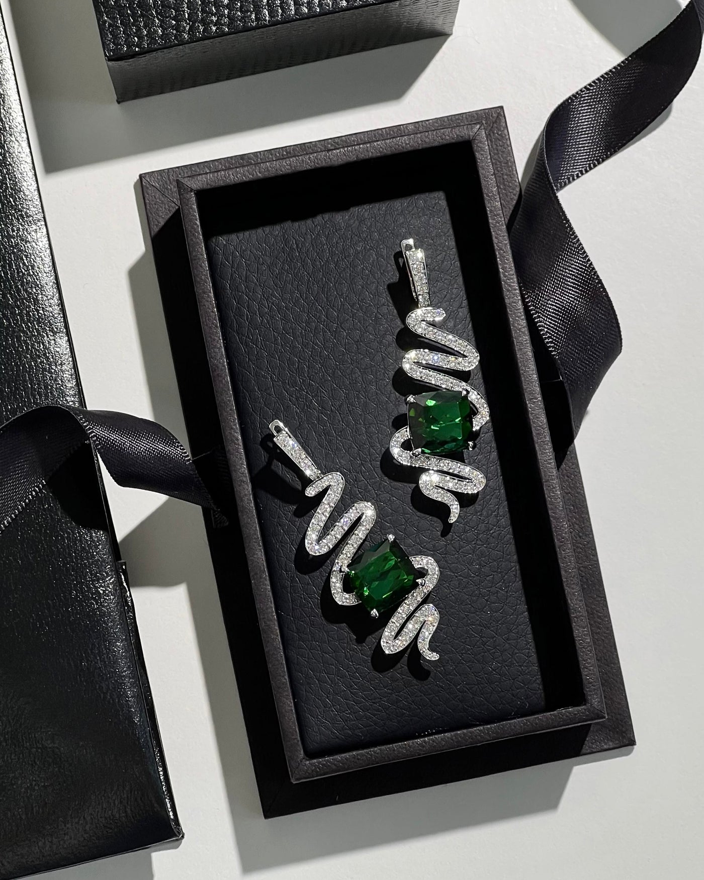 Vivid Green Tourmaline and Diamond Spiral Earrings in 18k White Gold