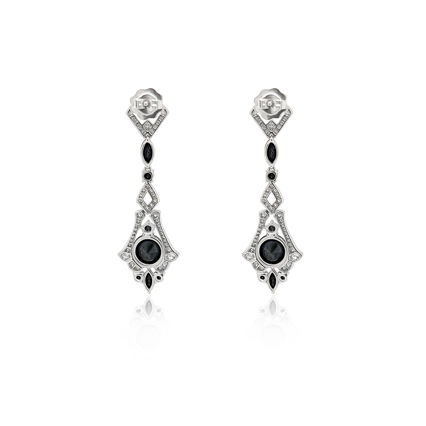 Black Spinel and Diamond Earrings in 18k White Gold