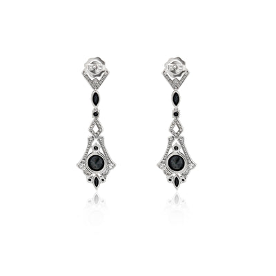 Black Spinel and Diamond Earrings in 18k White Gold