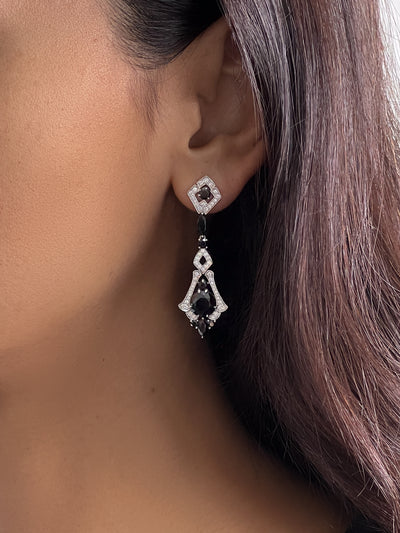 Black Spinel and Diamond Earrings in 18k White Gold