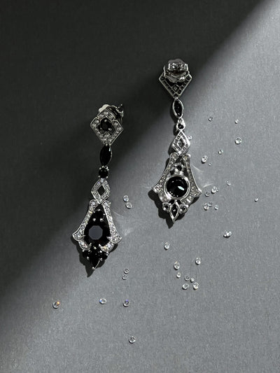 Black Spinel and Diamond Earrings in 18k White Gold