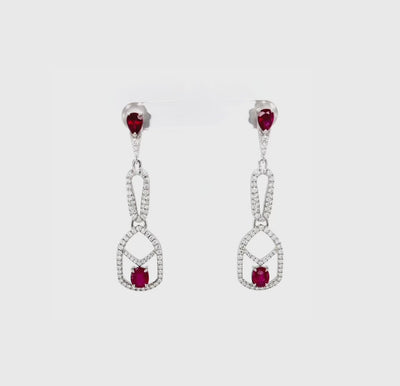 Vivid Red Ruby and Diamond Dangle Earrings