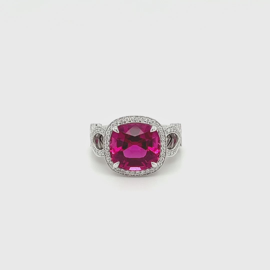 Vibrant Magenta Rubellite Diamond Cocktail Ring in 18k White Gold