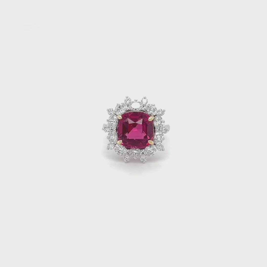 6 Carat Red Mehenge Spinel and Diamond Ring