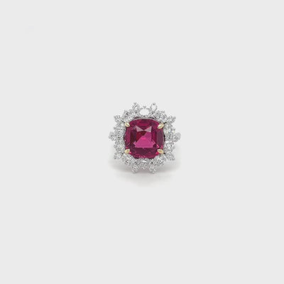 6 Carat Red Mehenge Spinel and Diamond Ring