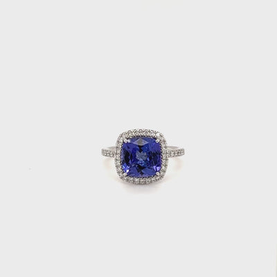 Tanzanite and Diamond Halo Ring
