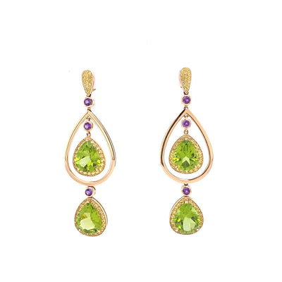 Peridot and Yellow Sapphire Earrings with Amethyst in 18k Yellow Gold