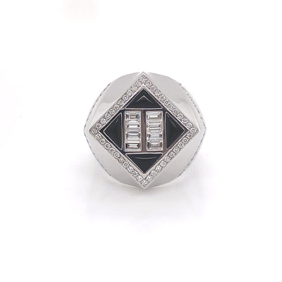 White Gold Ring with Black  Onyx Baquette Diamonds