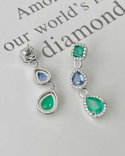 Emerald, Blue Sapphire and Diamond Earrings