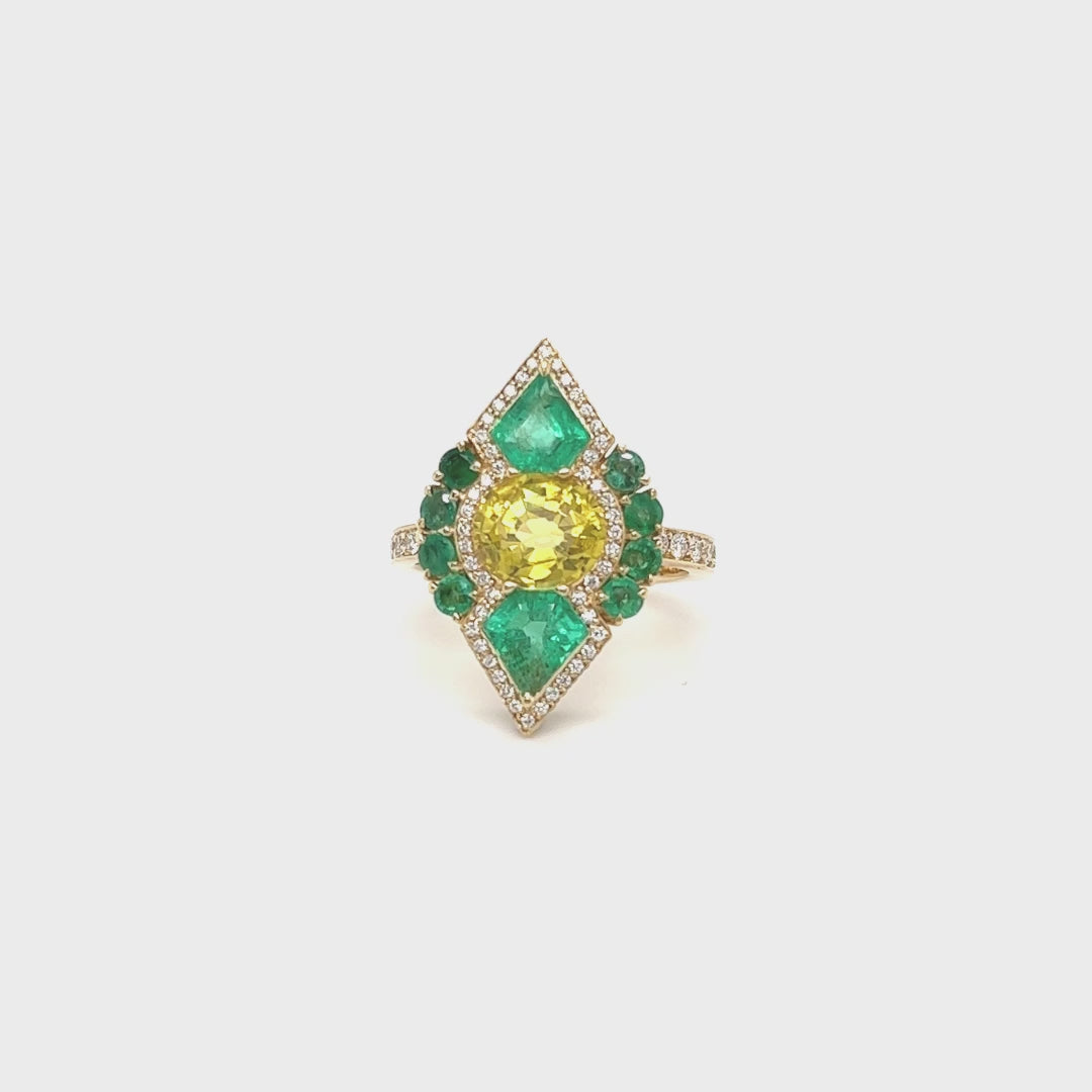 Yellow Sapphire and Emerald Ring