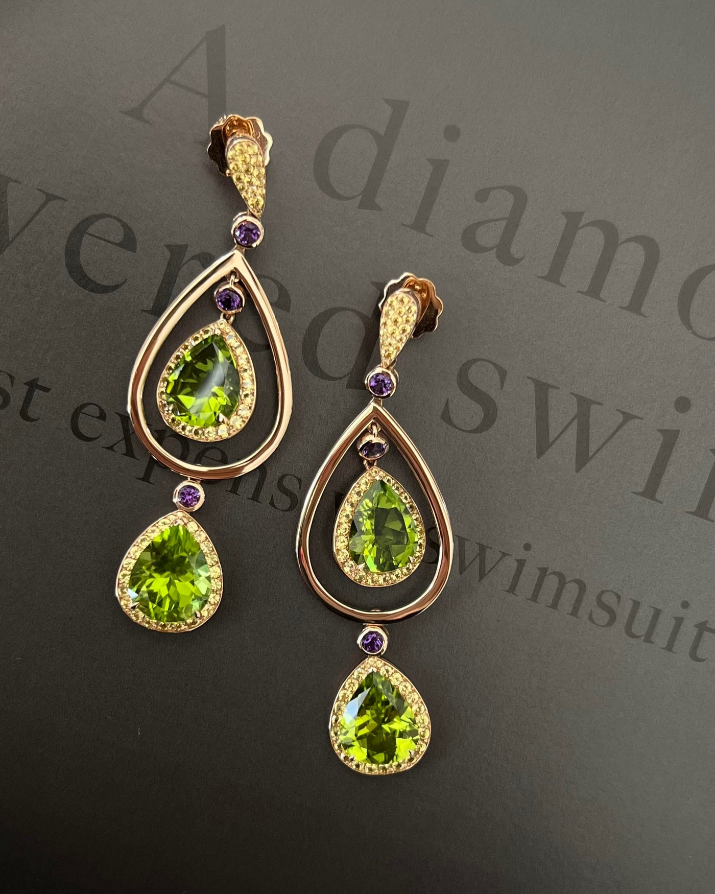 Peridot and Yellow Sapphire Earrings with Amethyst in 18k Yellow Gold