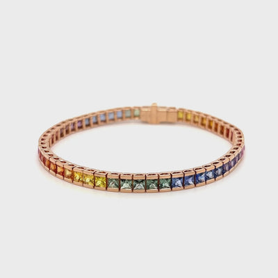 Natural Sapphire Rainbow Bracelet in 18k Rose Gold