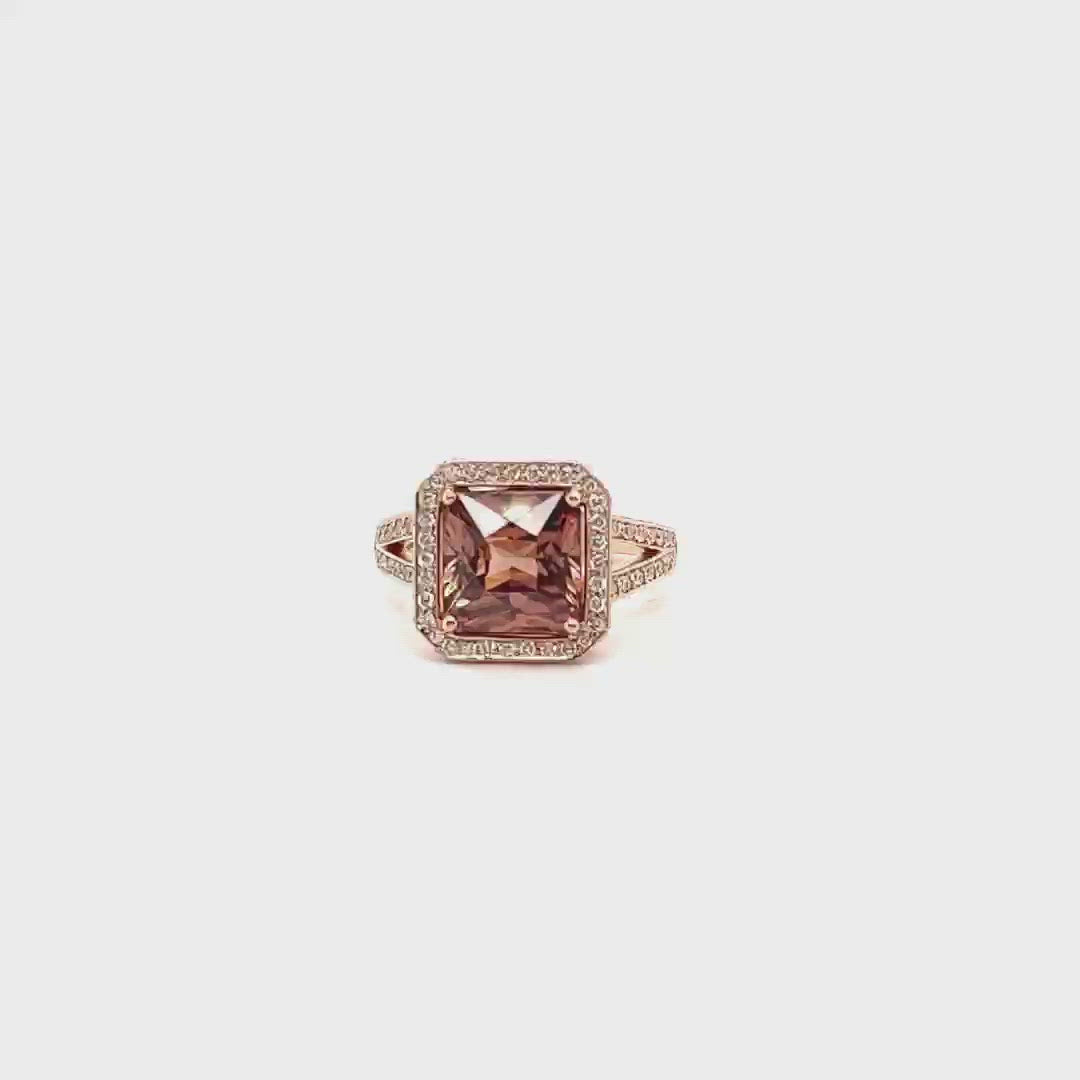 Natural Honey Brown Zircon and Diamond Ring in Rose Gold