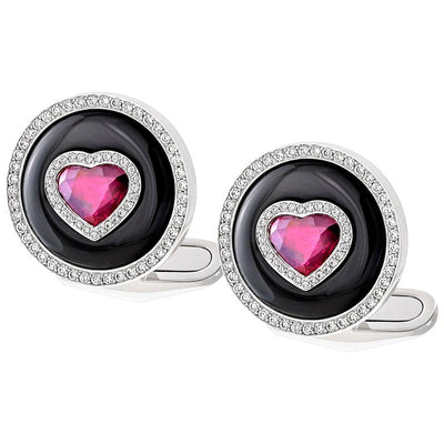 Mens Cufflink Onyx , Ruby  Heart Shape