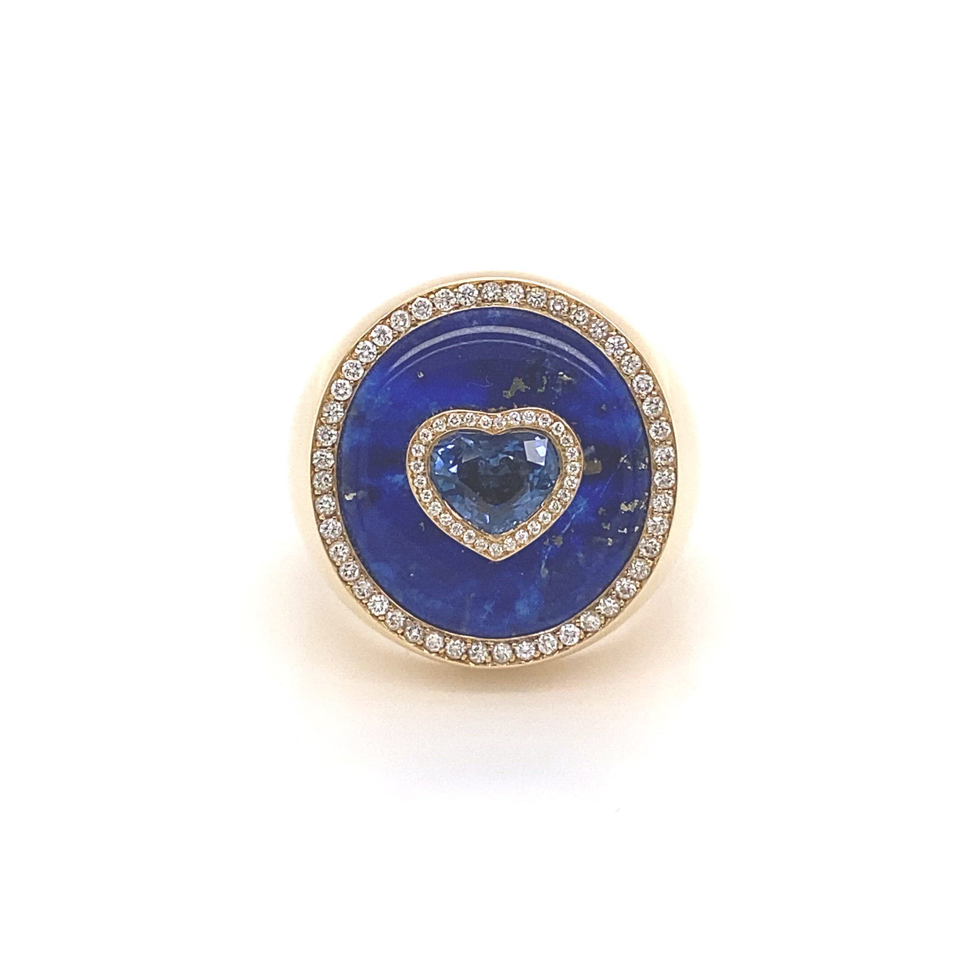 Blue Sapphire Heart Ring with  Lapis and White Diamond