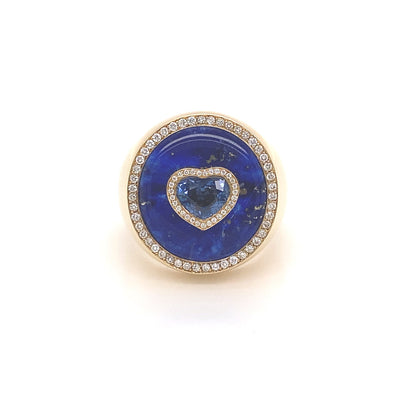 Blue Sapphire Heart Ring with  Lapis and White Diamond